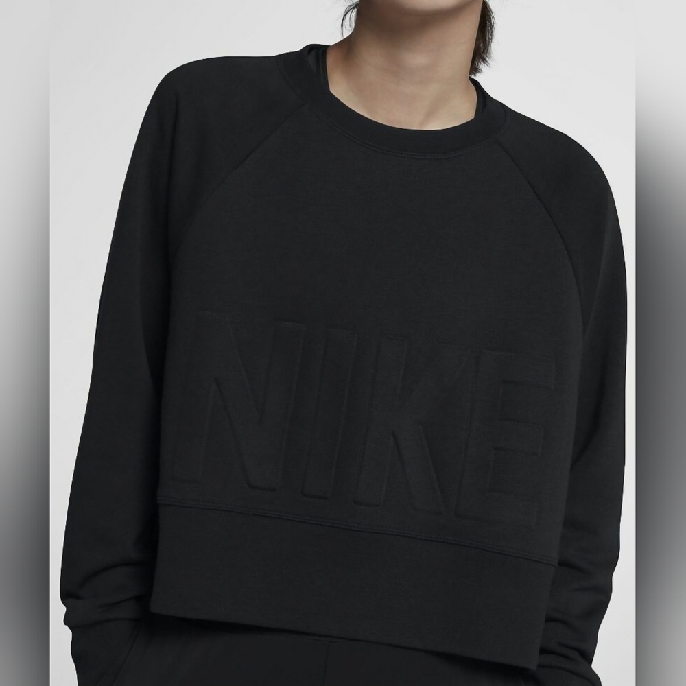 Nike Dry Versa Cropped Embossed Crew Neck Training Pullover - Black - Size XS